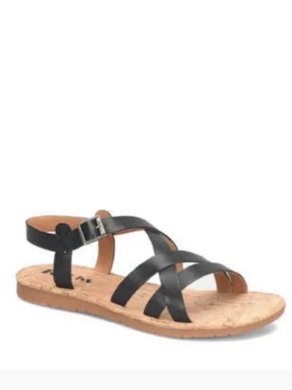 Korks Black Leather Strappy Ankle Sandals Cork Footbed